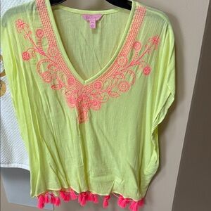 Lilly Pulitzer Neon Yellow Top with Pink Embroidery